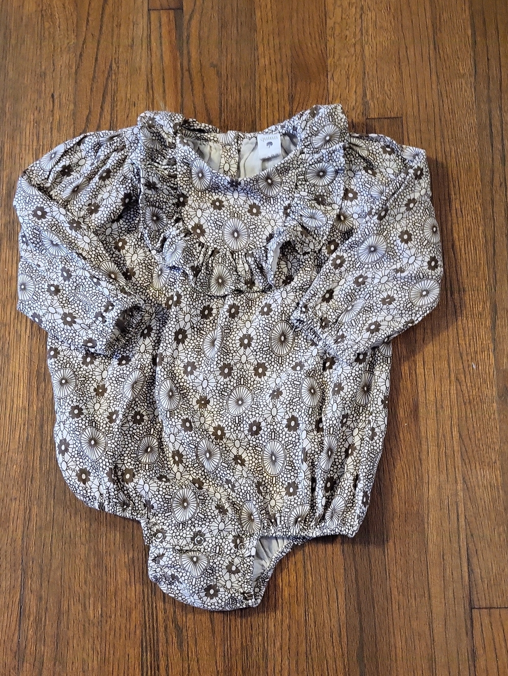 kate quinn Taupe and Cream Organic Floral Ruffle  Bubble Suit